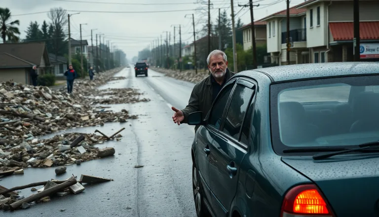 Route endommagée par des inondations ou des glissements de terrain