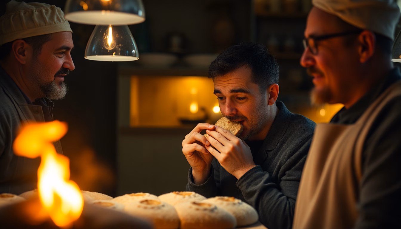 Artisan boulanger avec une miche de pain