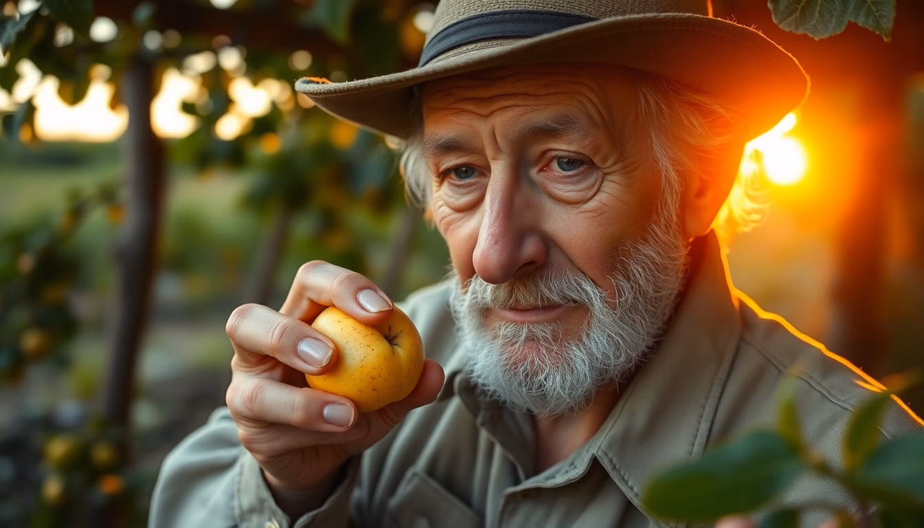 Une pomme d'une variété inconnue, croquante et juteuse, posée sur un fond de feuilles de pommier.