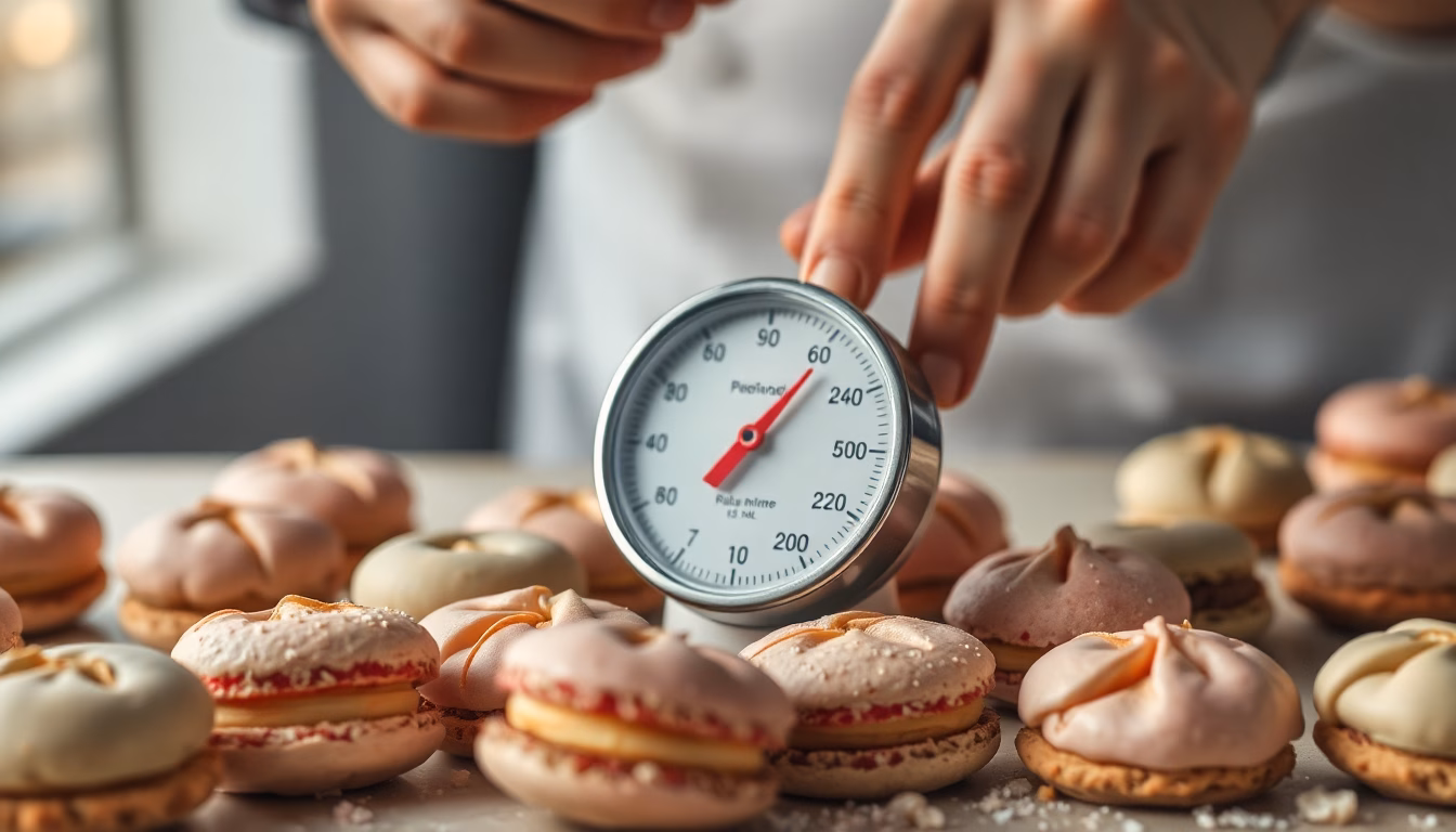 Une boîte remplie de macarons colorés et parfaitement formés, avec un léger flou en arrière-plan.