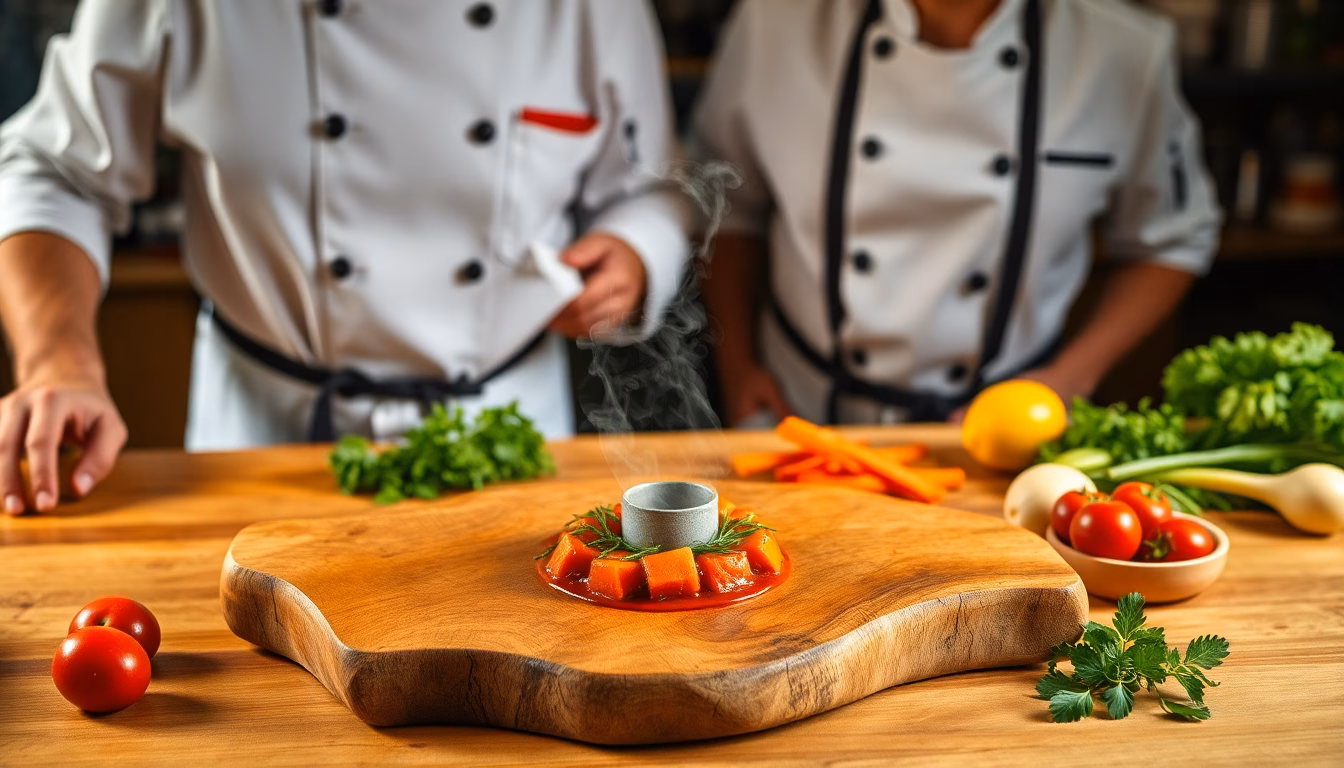 Un chef préparant une sauce onctueuse dans une casserole