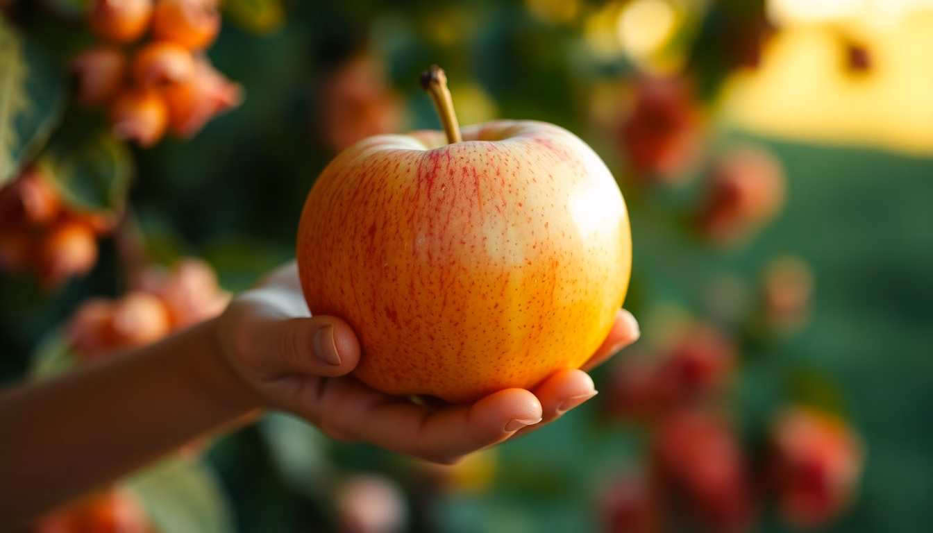 Une pomme ancienne d'une variété oubliée, posée sur un fond rustique en bois, évoquant la nostalgie.