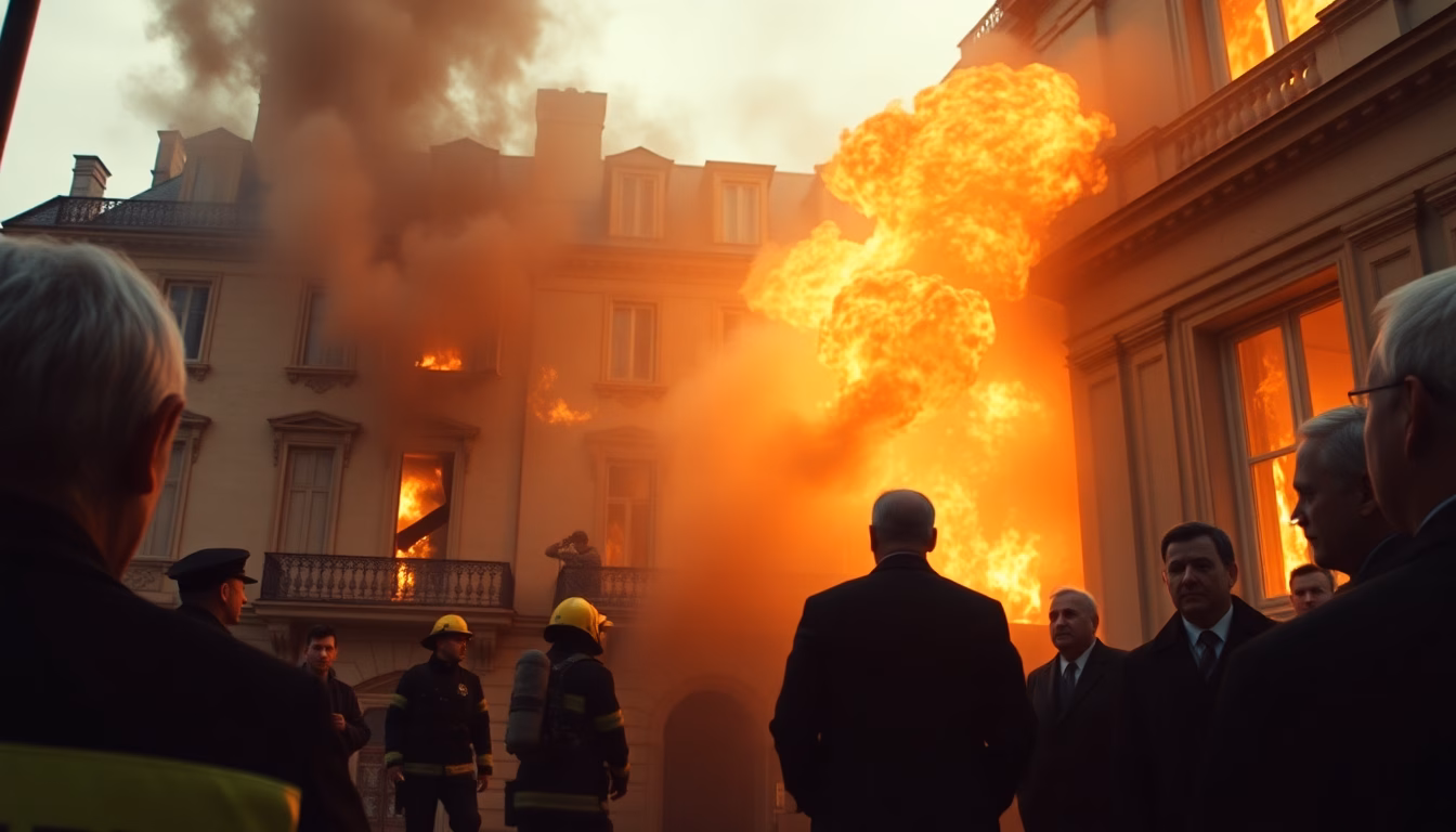 Incendie à Matignon avec fumée et pompiers