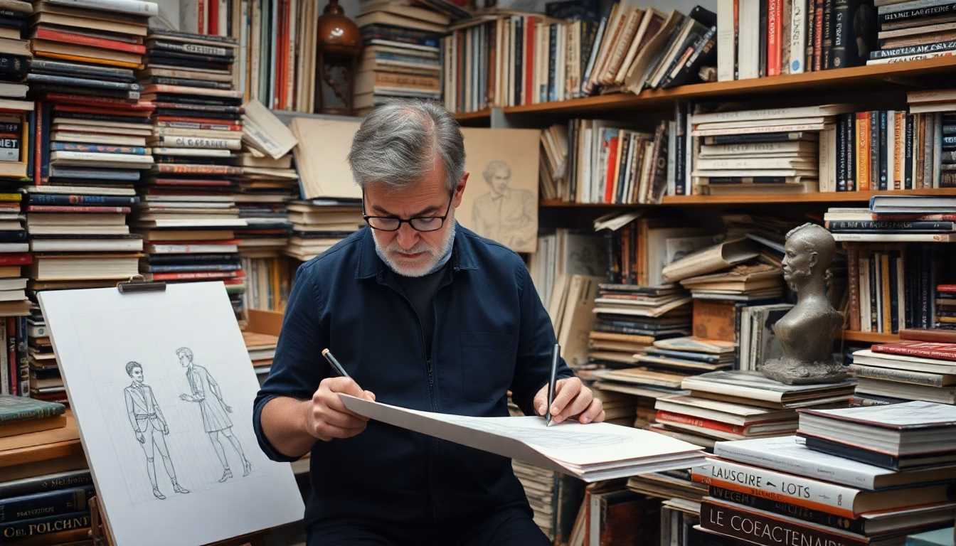 Artiste sur scène avec costumes et accessoires