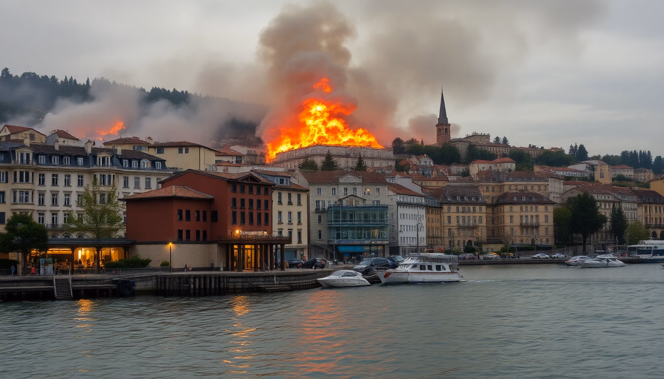 Colonne de fumée et pompiers lors d'un incendie à Villefranche-sur-Saône