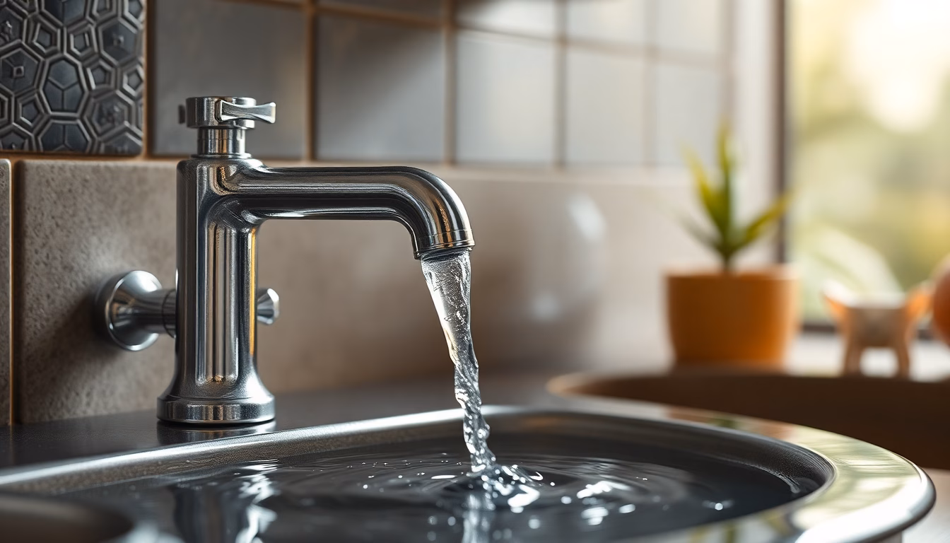 Verre d'eau claire près d'un robinet