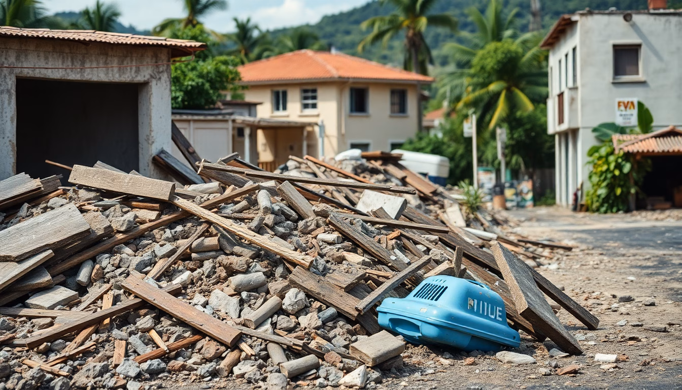 ville caribéenne endommagée par un séisme