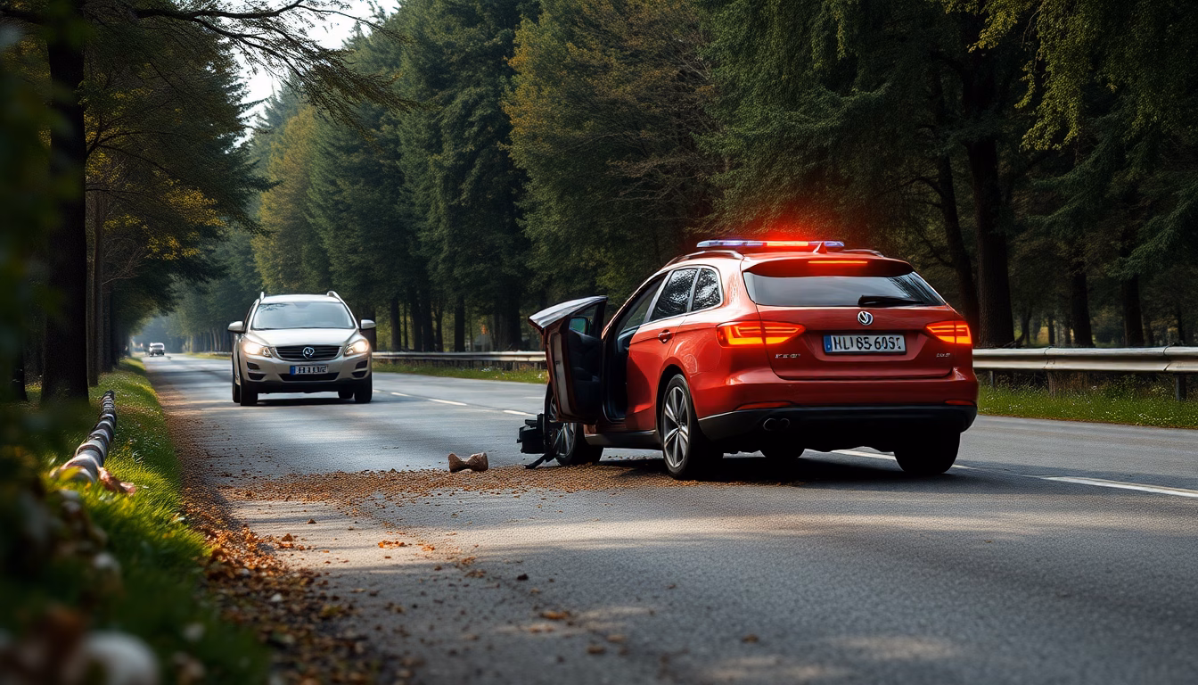 scène d'accident de voiture avec gyrophares