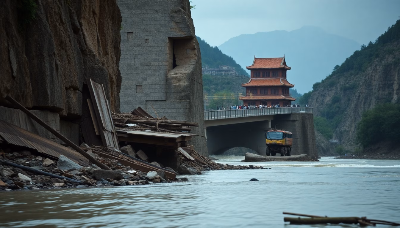 Pont en Chine effondré avec secouristes