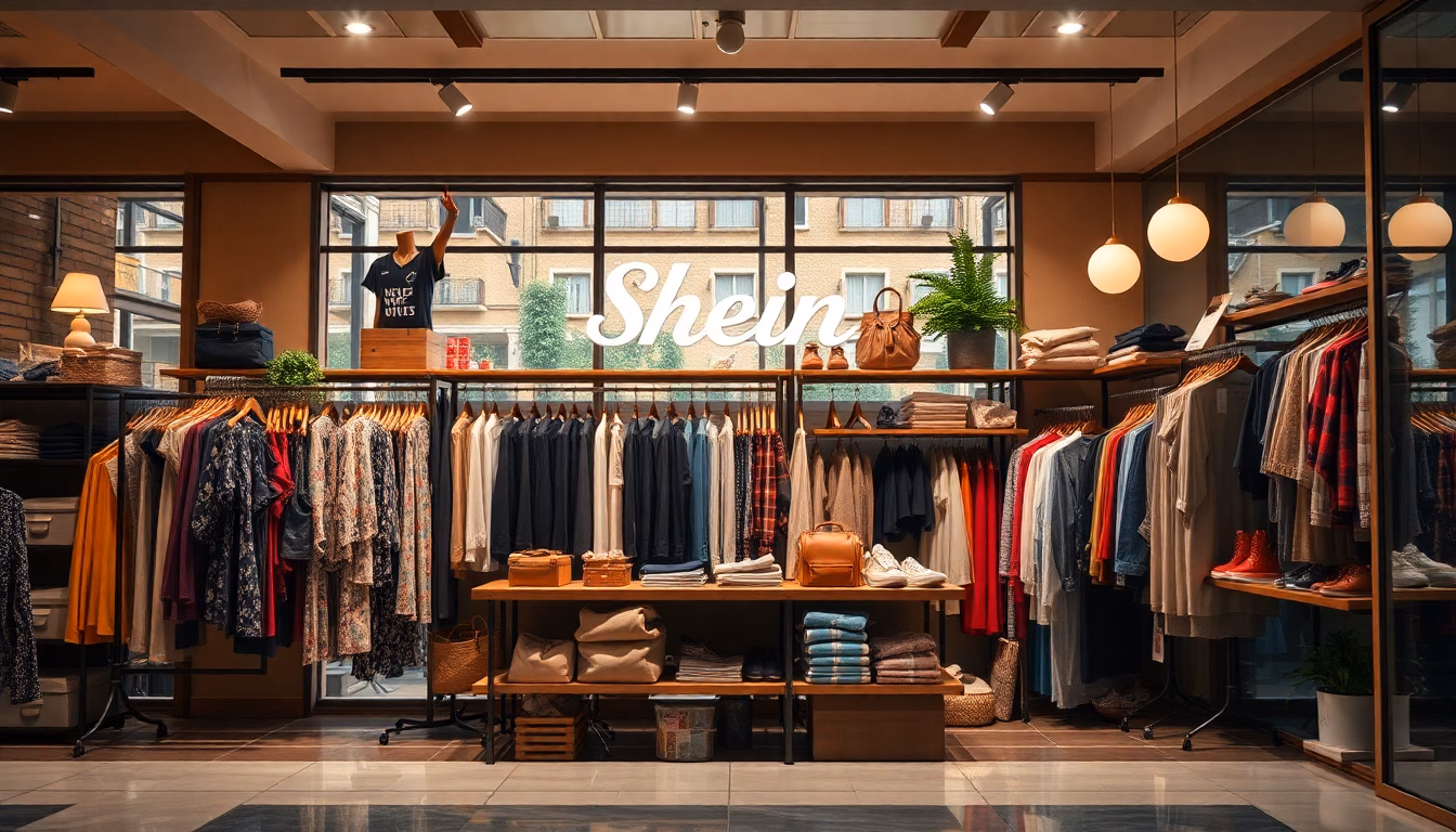 Main tenant un smartphone avec l'interface Shein